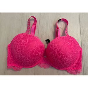 Victoria's Secret Very Sexy Push-up Bra Heart Shine‎ Straps 36D Pink Lace
